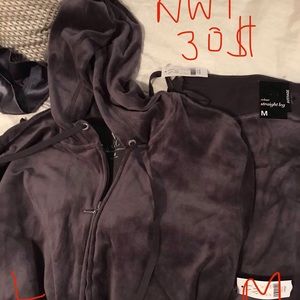 Grey velour track suit